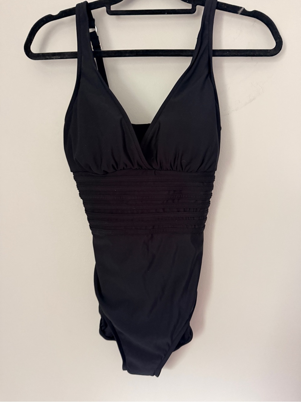 Aqua Green Black One-Piece Swimsuit with Textured Waistband for slimming effect
